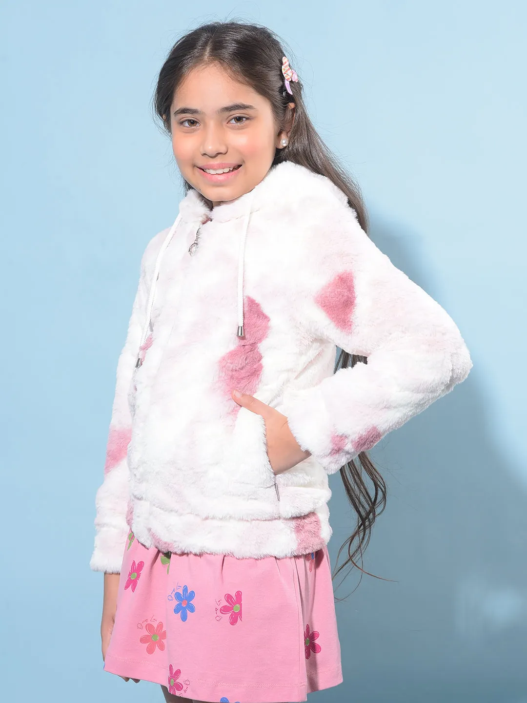 Pink Hooded Fur Jacket