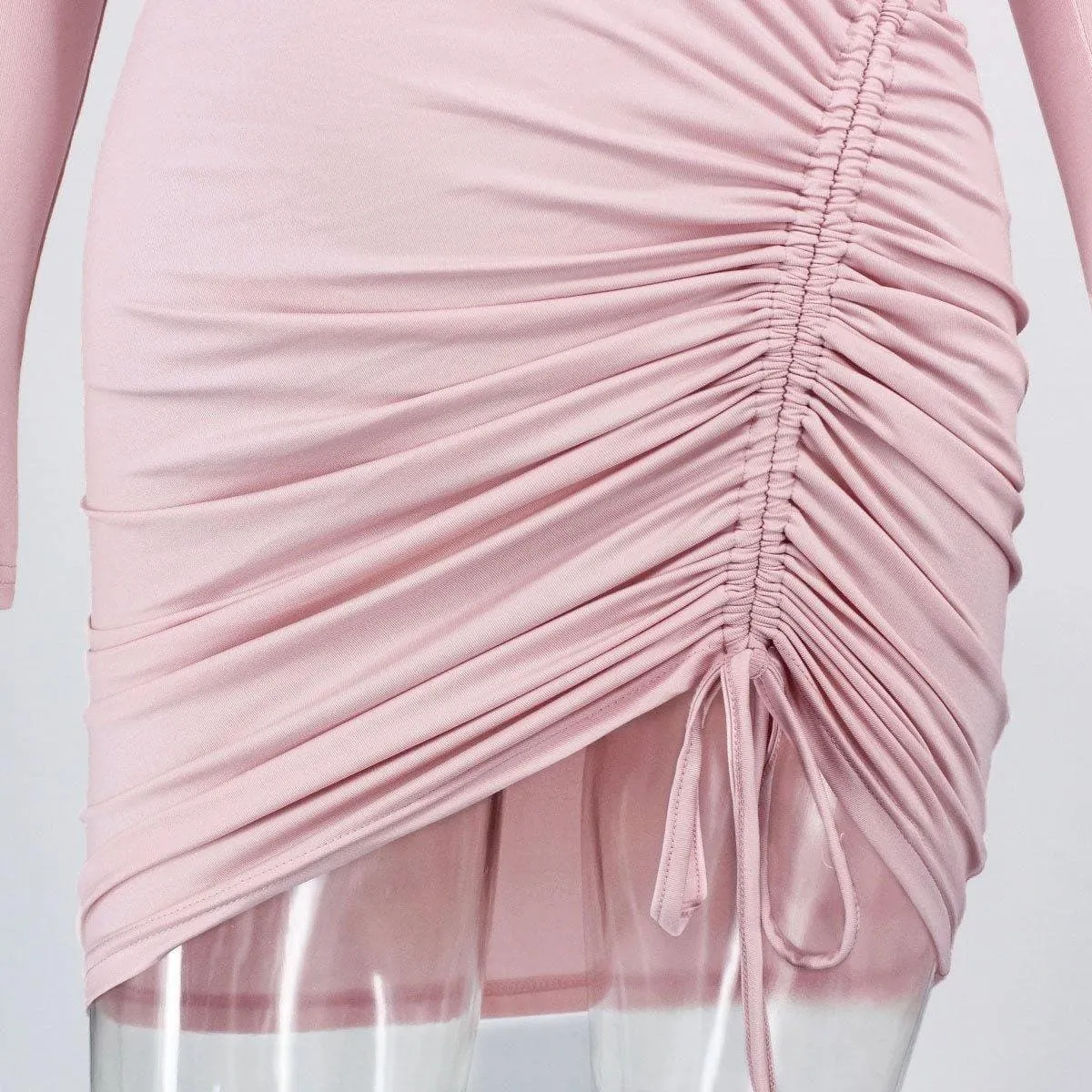 pink round neck long sleeve slim dress