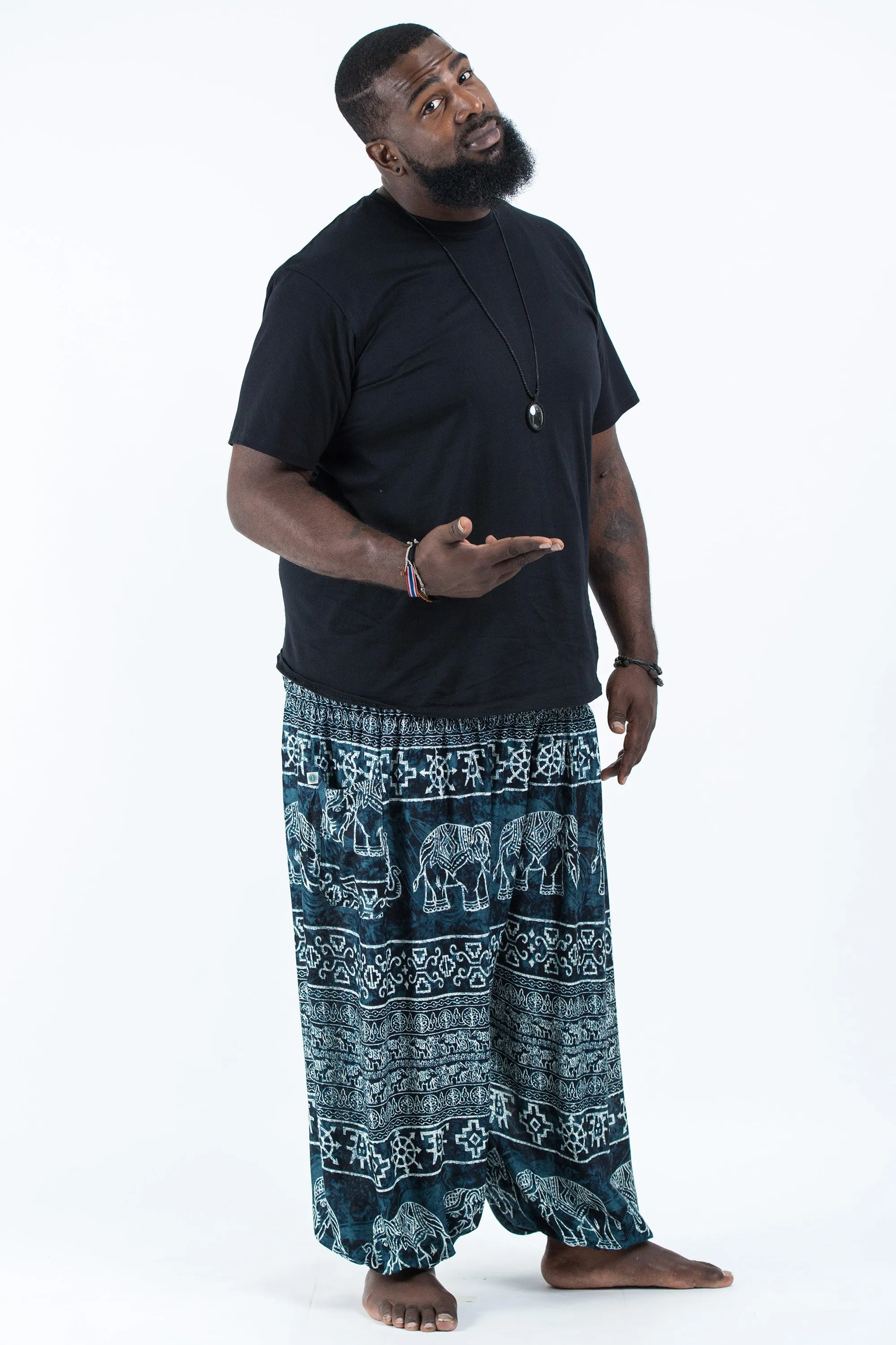 Plus Size Marble Elephant Men's Elephant Pants in Black