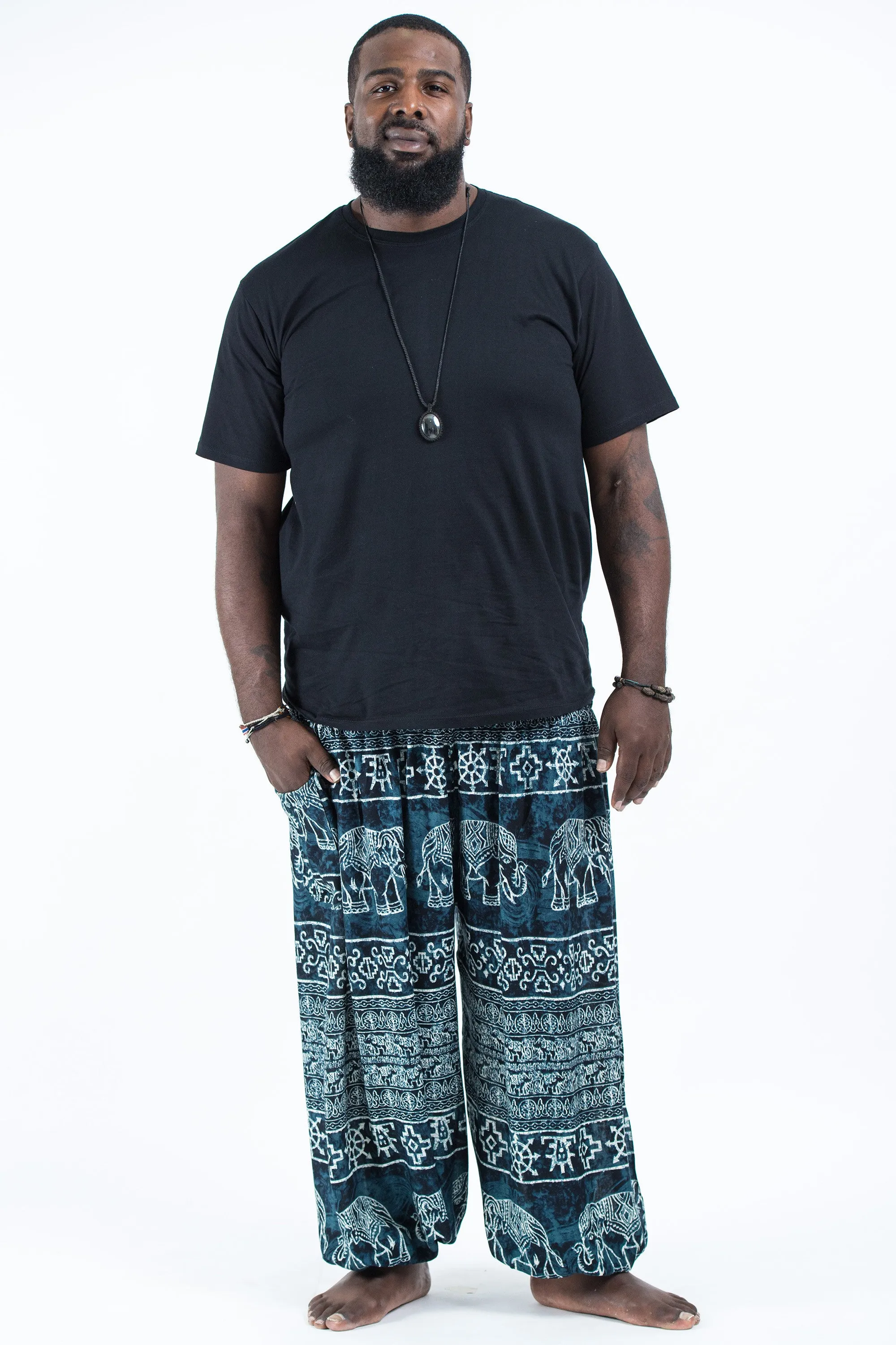 Plus Size Marble Elephant Men's Elephant Pants in Black