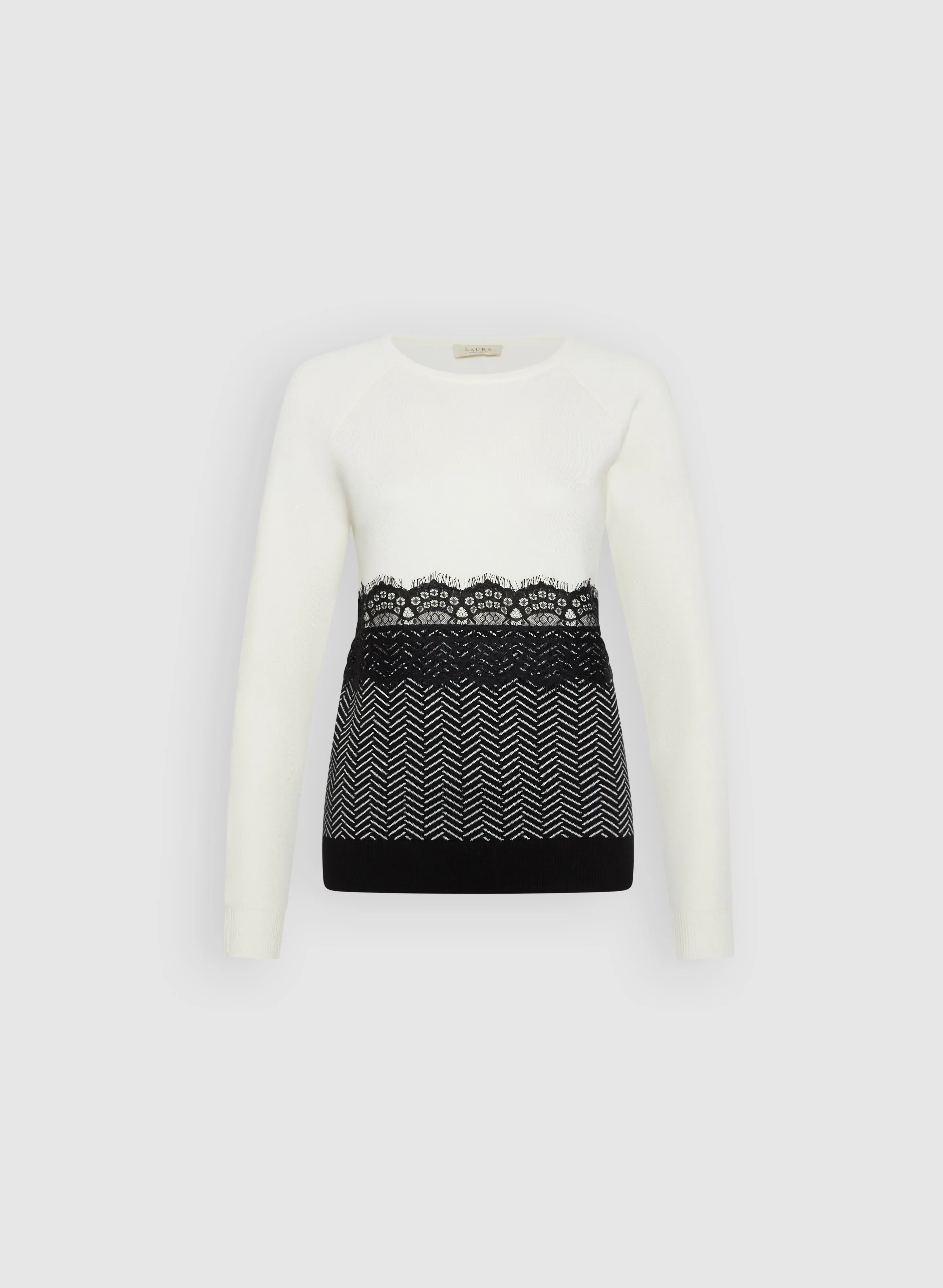 Printed Lace Overlay Sweater