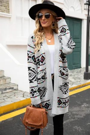 Printed Long Sleeve Cardigan with Pockets - 2 Colors