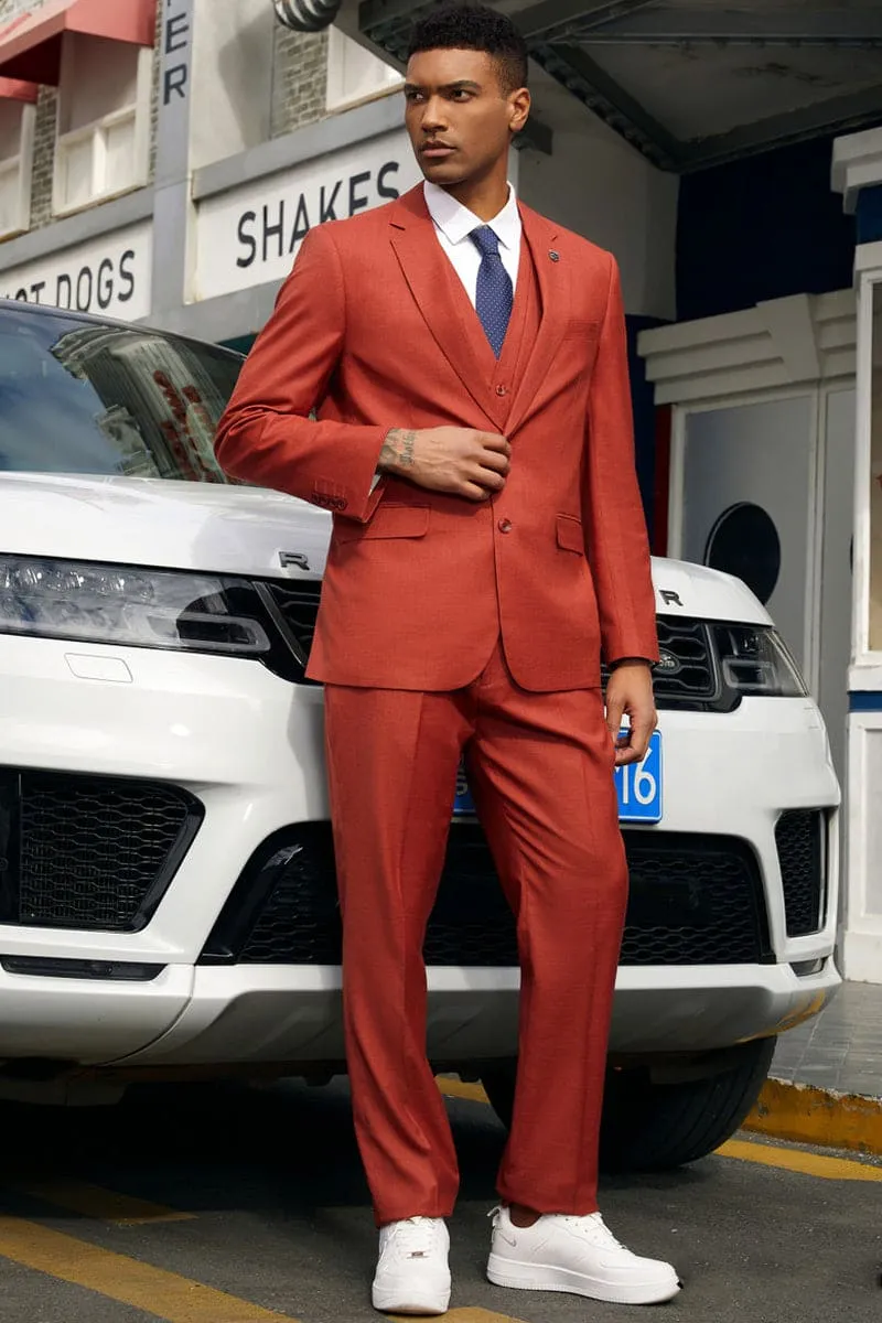 "Mens Stacy Adams Suit -Stacy Adams  Suit Men's Fancy Two-Button Vested Suit in Rust"