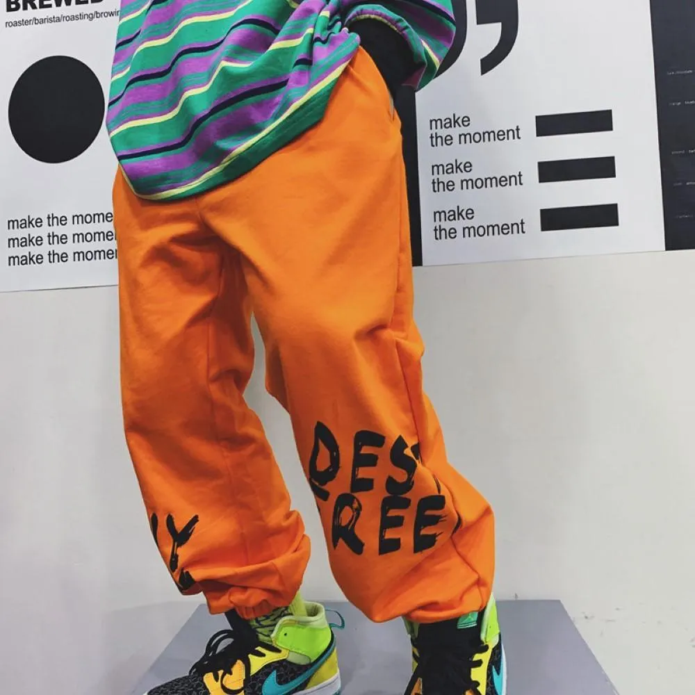 Rap Boys Orange Letter Printed Causal Pants Boys Wholesale