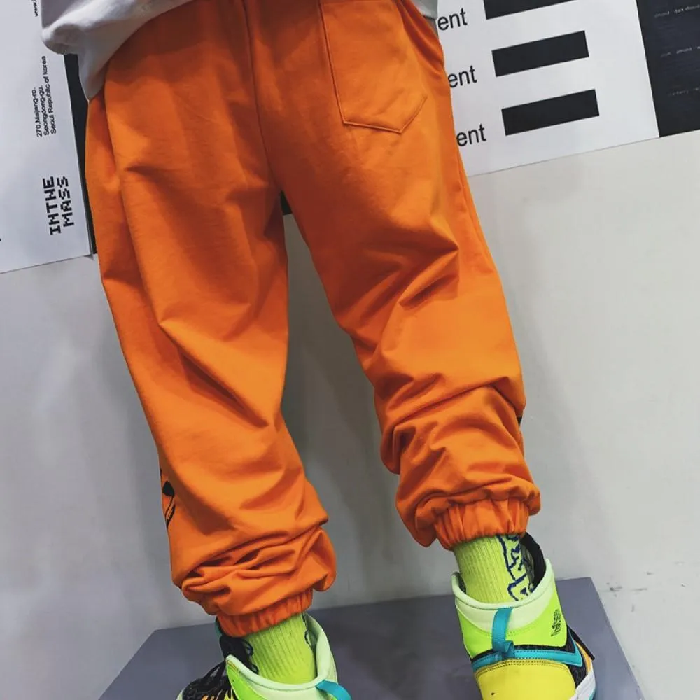 Rap Boys Orange Letter Printed Causal Pants Boys Wholesale