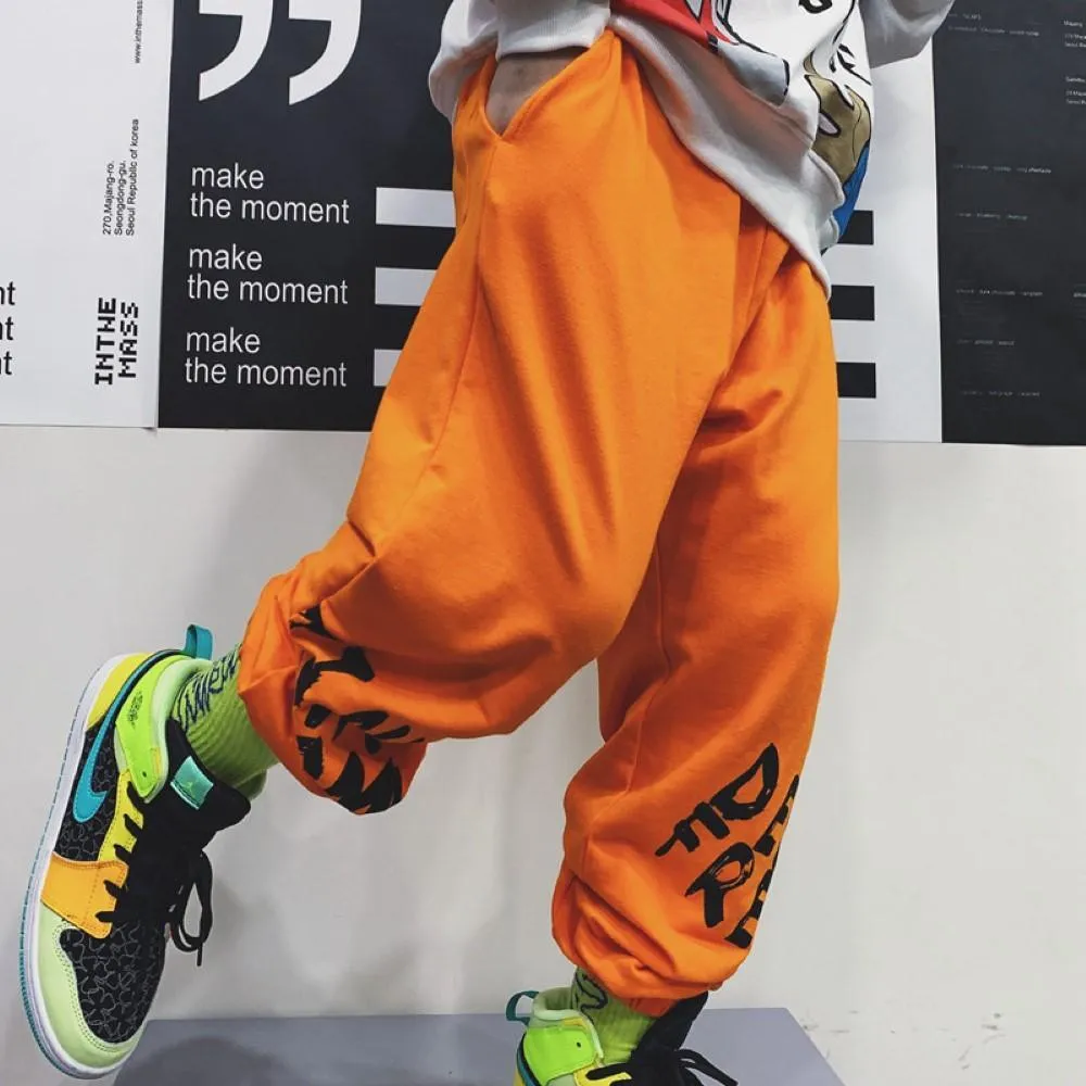 Rap Boys Orange Letter Printed Causal Pants Boys Wholesale