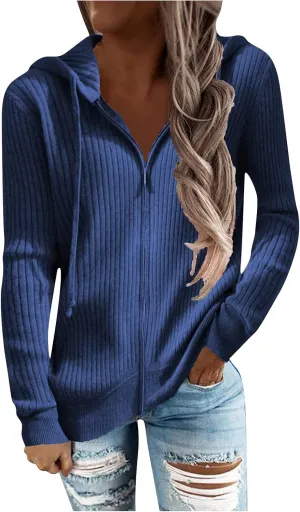 RMXEi Long Sleeve Open Front Cardigans For Women Casual Knit Zip Up Hooded Outwear Sweatshirt Coat