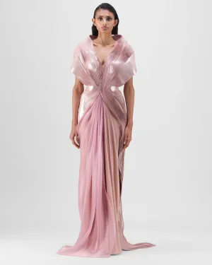 Rose Metallic Micro Pleated Structured Gown
