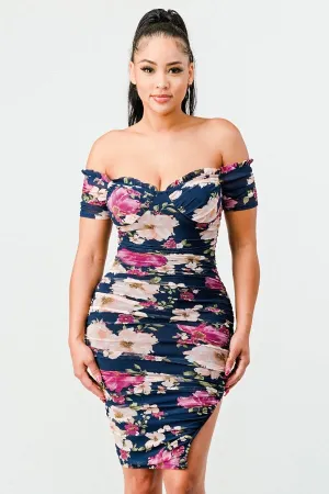 Ruffled Romance Floral Off Shoulder Mesh Dress