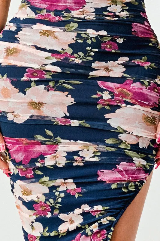 Ruffled Romance Floral Off Shoulder Mesh Dress