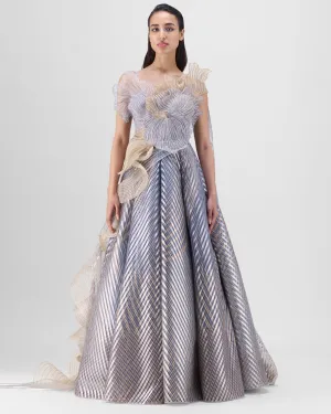 Sand Structured Corded Coral Gown