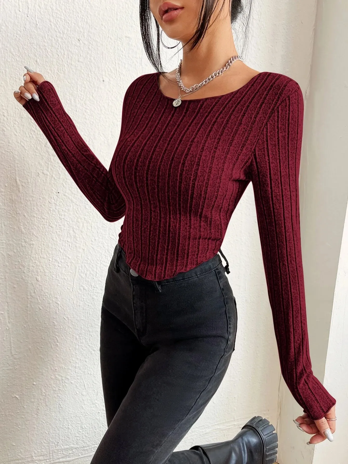 SHEIN EZwear Asymmetrical Hem Crop Tee