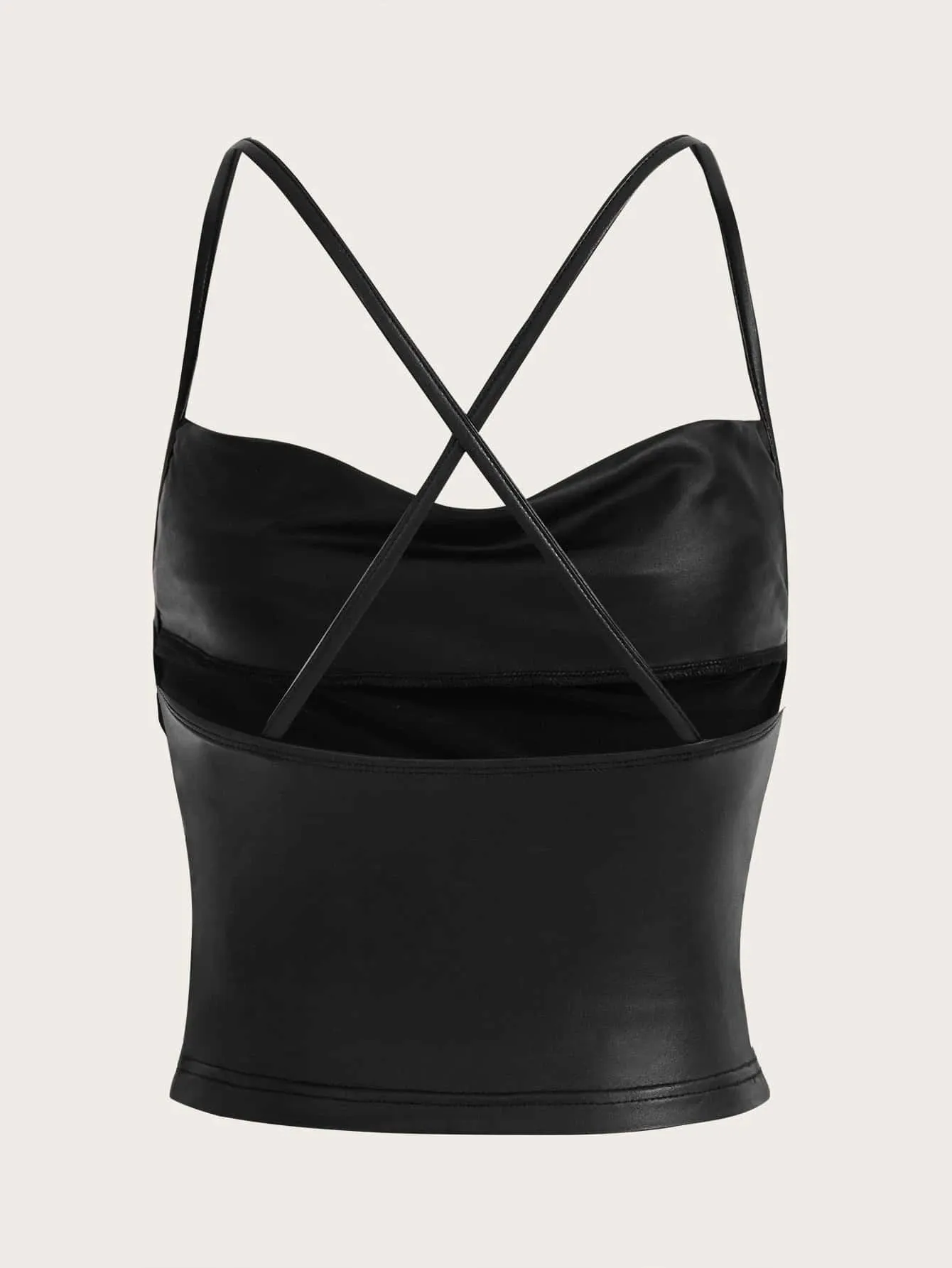 SHEIN ICON Draped Front Crisscross Backless PU Leather Cami Going Out Tops