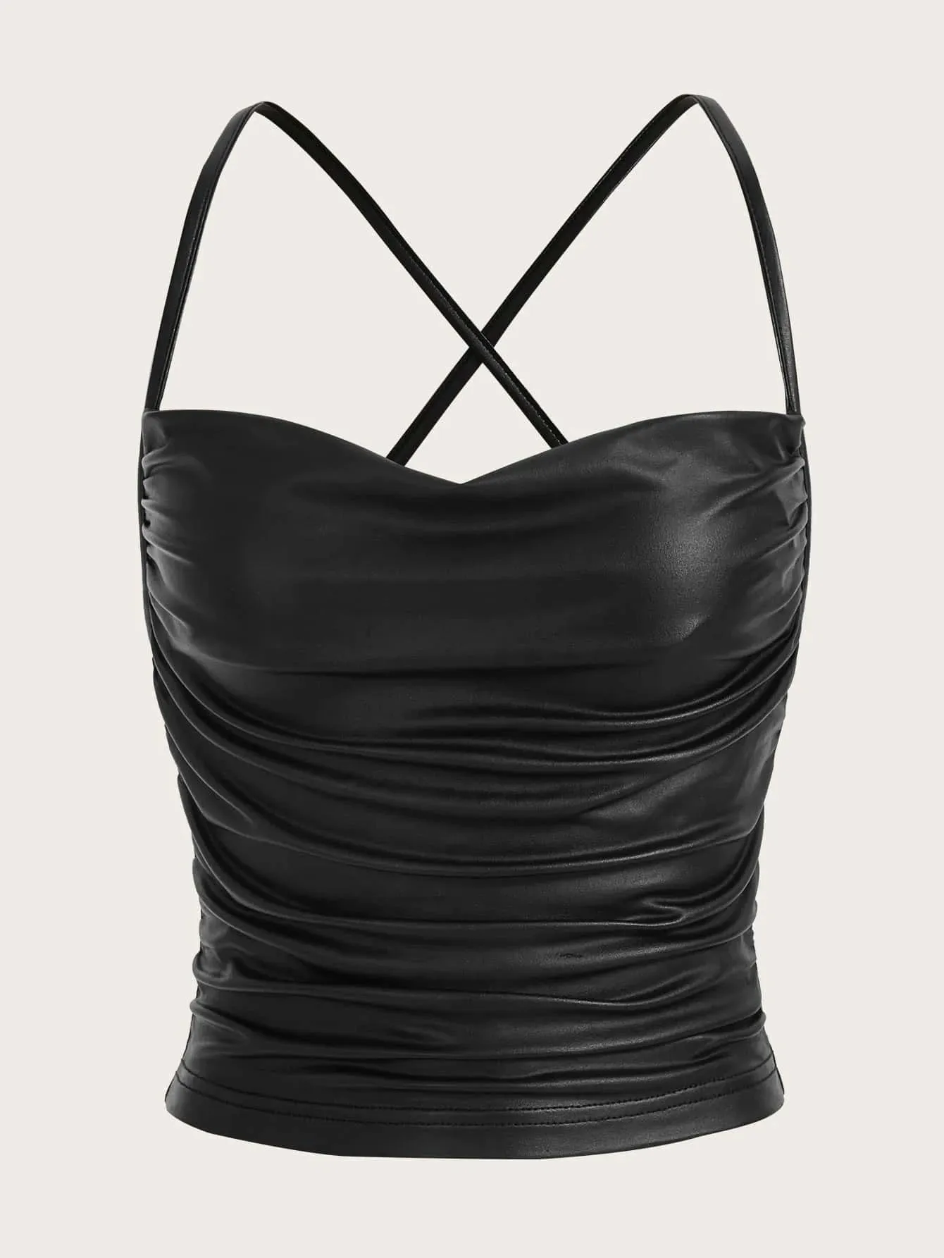 SHEIN ICON Draped Front Crisscross Backless PU Leather Cami Going Out Tops