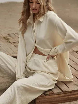 SHEIN Unity Slit Hem Longline Blouse & Wide Leg Pants Set
