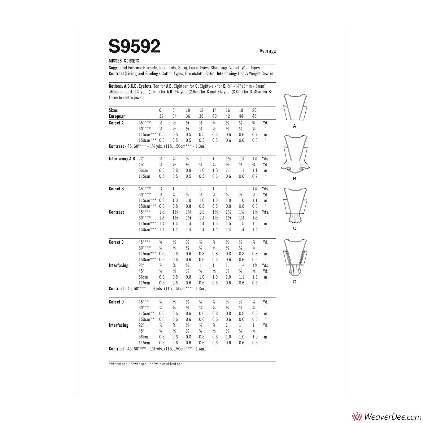 Simplicity Pattern S9592 Misses' Corsets