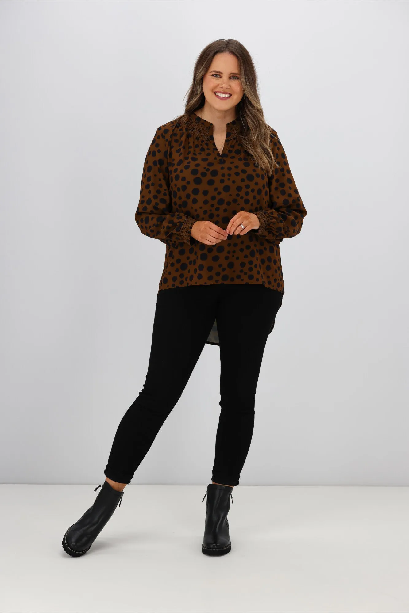Stella   Gemma Polly Blouse Choco Cheetah