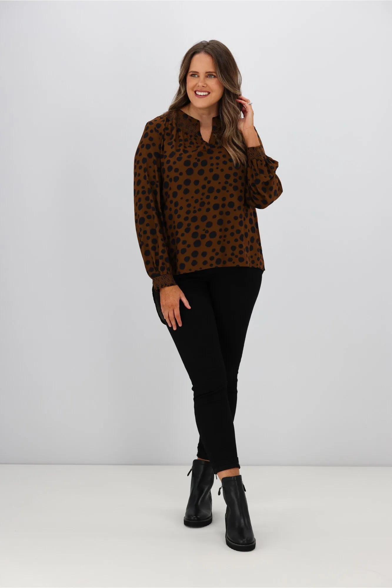 Stella   Gemma Polly Blouse Choco Cheetah