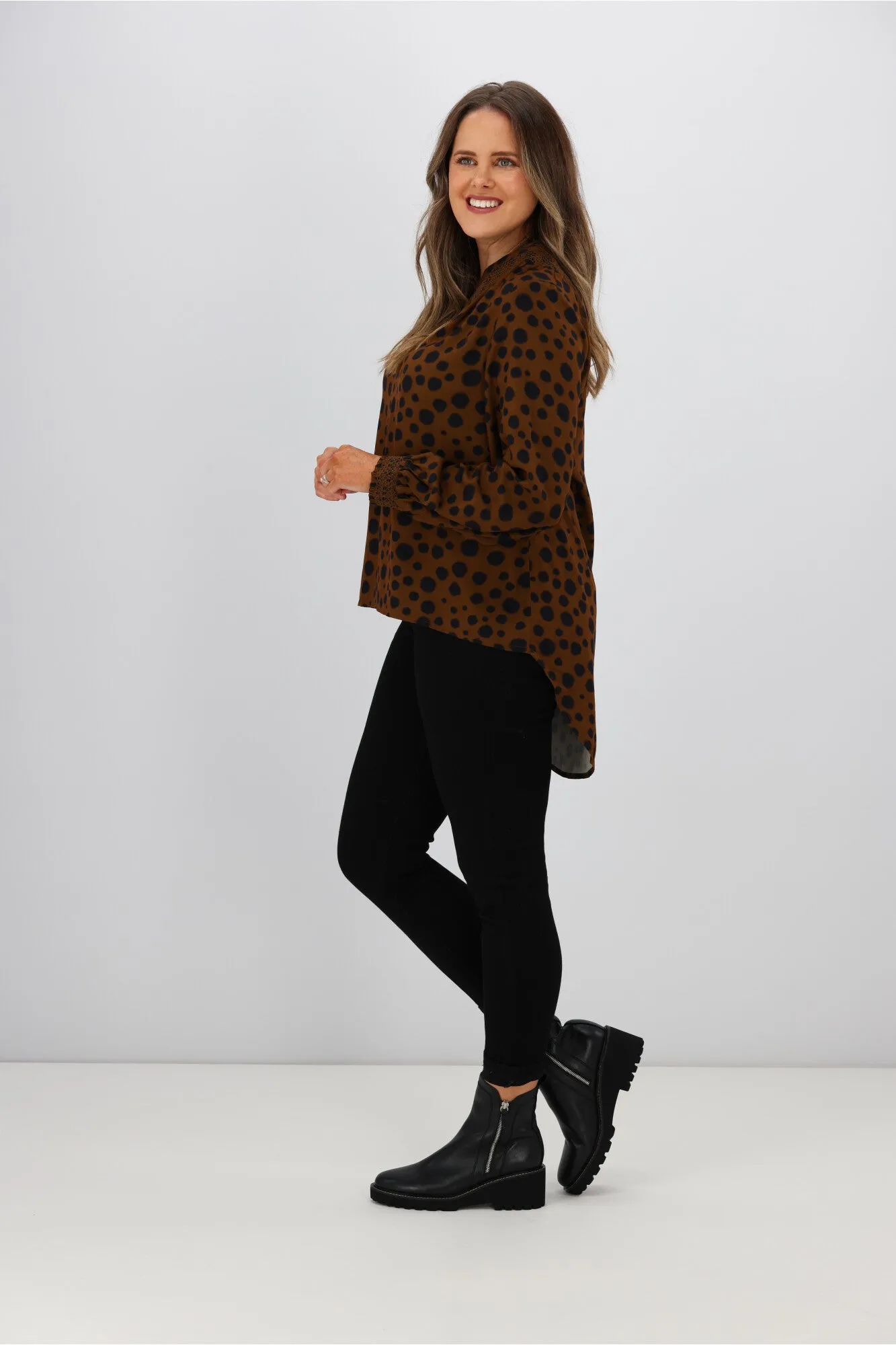Stella   Gemma Polly Blouse Choco Cheetah