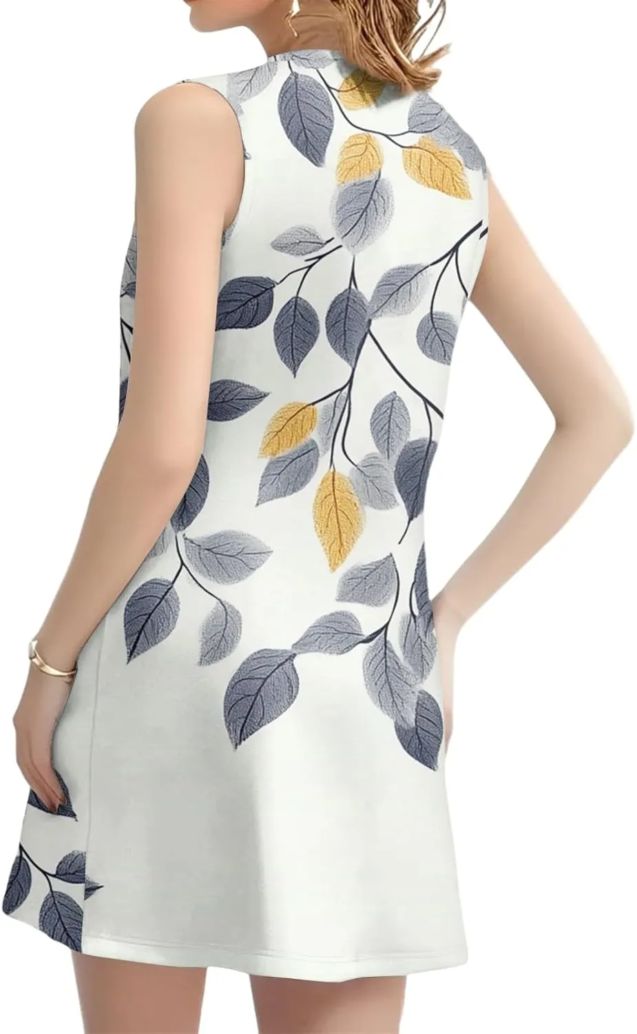 Summer Dresses for Women Casual Sundress Floral Printed Pleated Mini Dress with Pocket Beach Cover Up Swimsuits