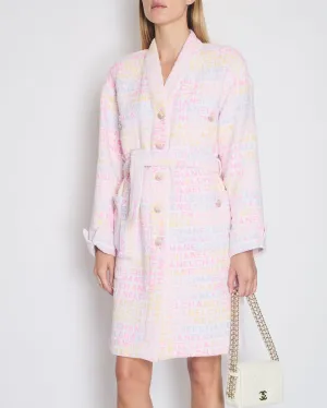 *super Hot*trendy Inspired  Chanel Resort 2024 Pink & White Robe Coat With Belt & Multi-coloured Chanel Logo Details Size Fr 36 (uk 8)