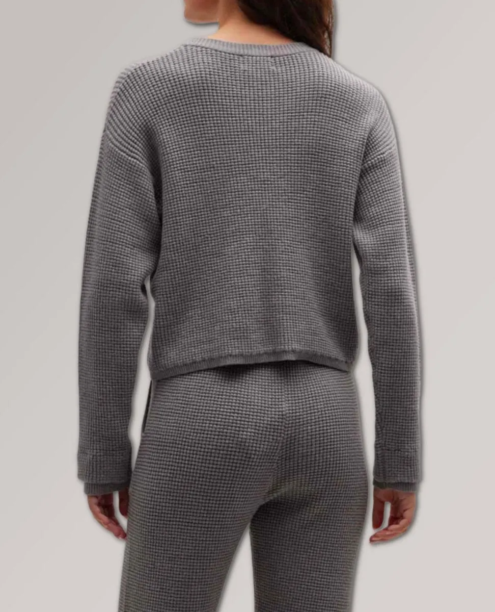 Supersoft Sweater-Knit Waffle Henley Top Dark Heath