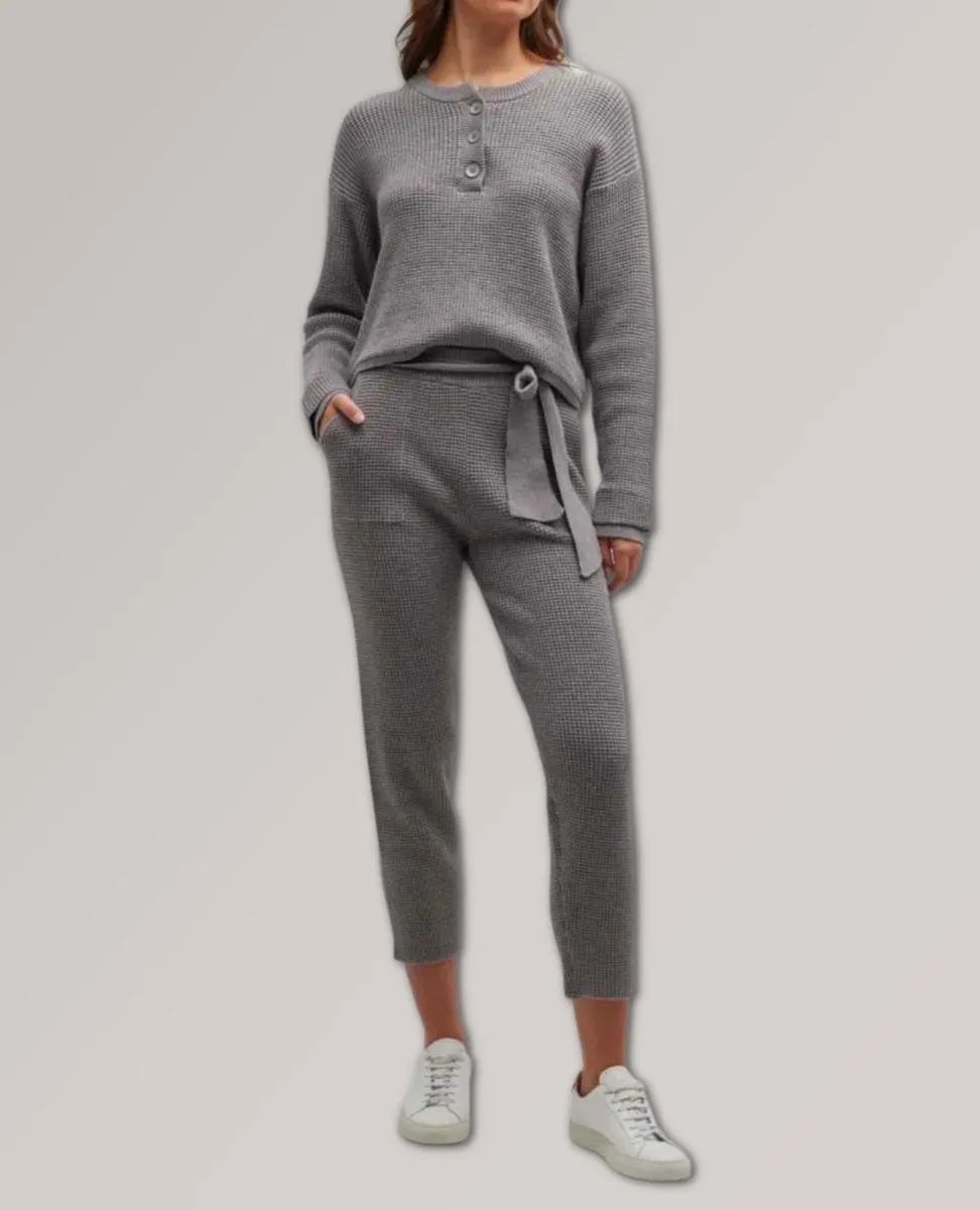 Supersoft Sweater-Knit Waffle Henley Top Dark Heath