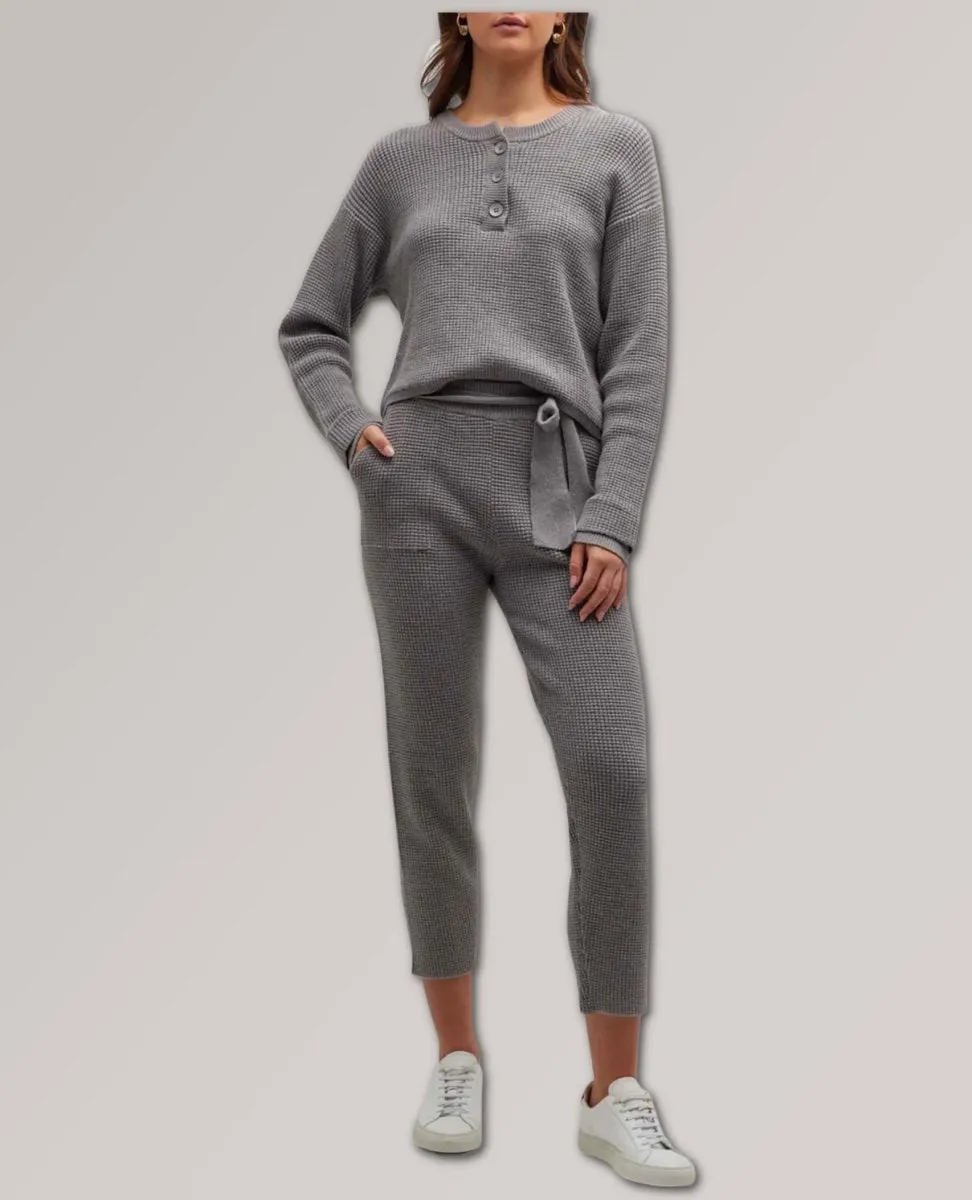 Supersoft Sweater-Knit Waffle Henley Top Dark Heath