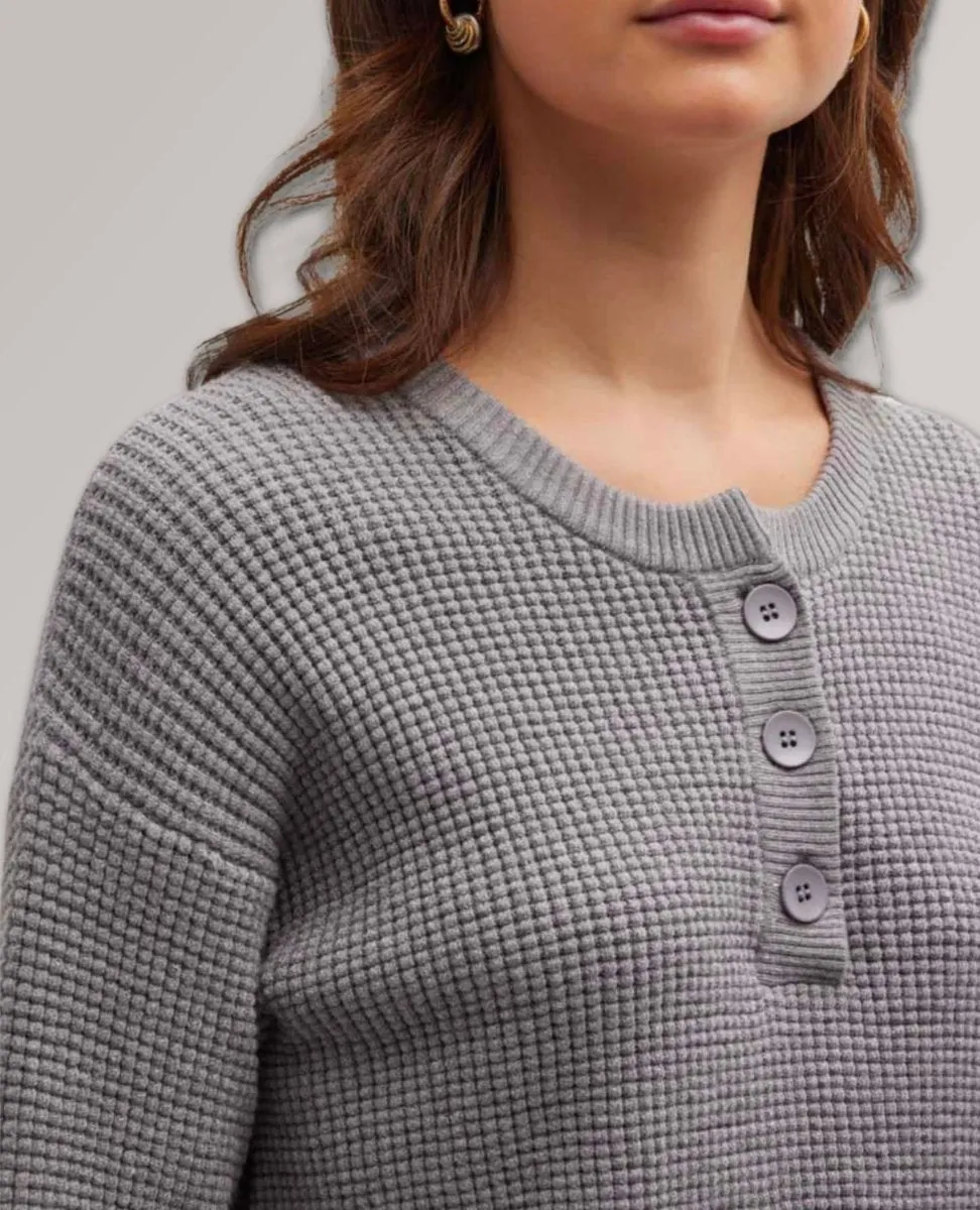 Supersoft Sweater-Knit Waffle Henley Top Dark Heath