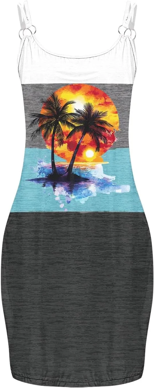 TARIENDY Women's Summer Dresses Casual Sleeveless Sundress Graphic Printed Mini Dress Beach Vacation Outfits with Pockets