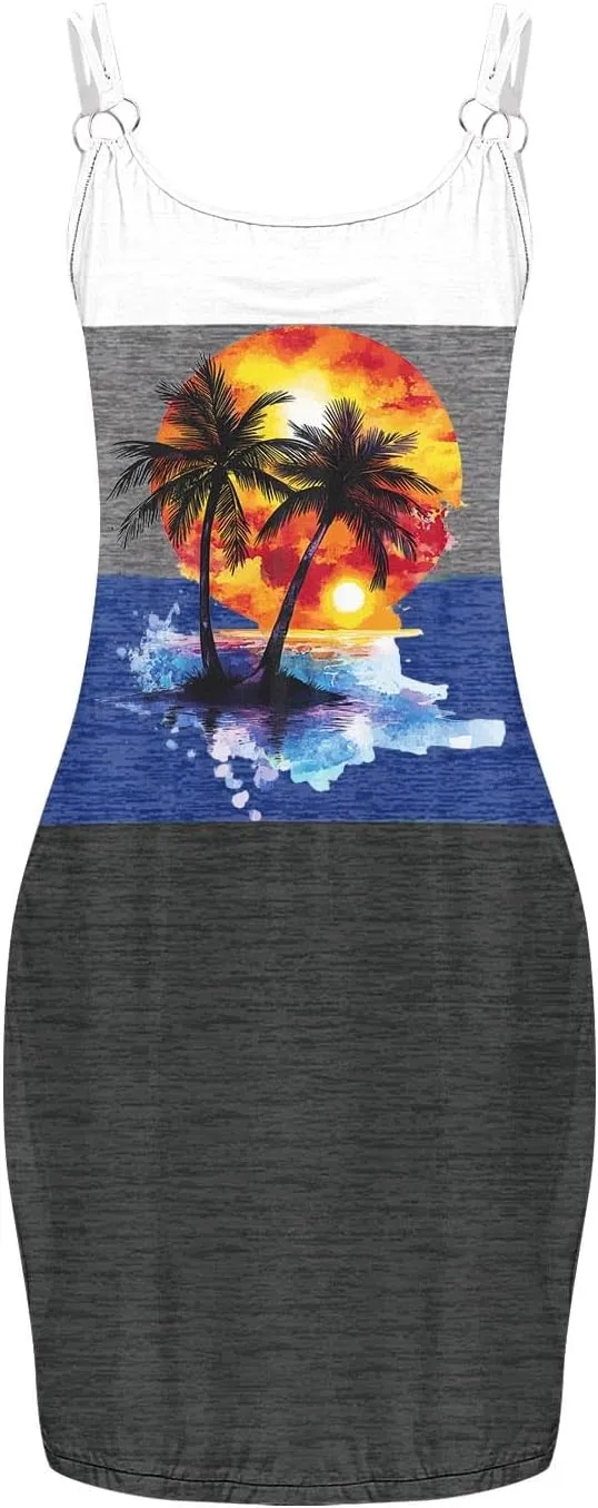 TARIENDY Women's Summer Dresses Casual Sleeveless Sundress Graphic Printed Mini Dress Beach Vacation Outfits with Pockets