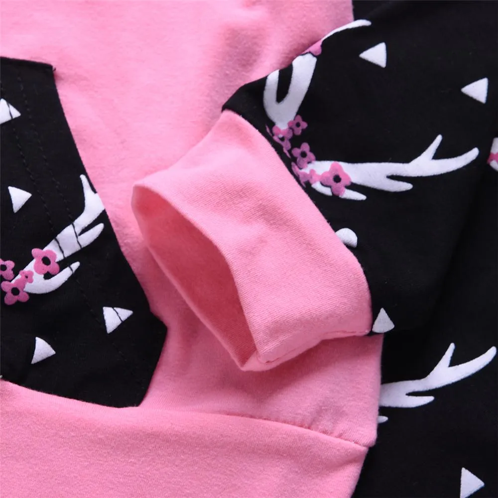 Unisex Antler Printed Hooded Long Sleeve Top & Pants Wholesale Childrens Clothing