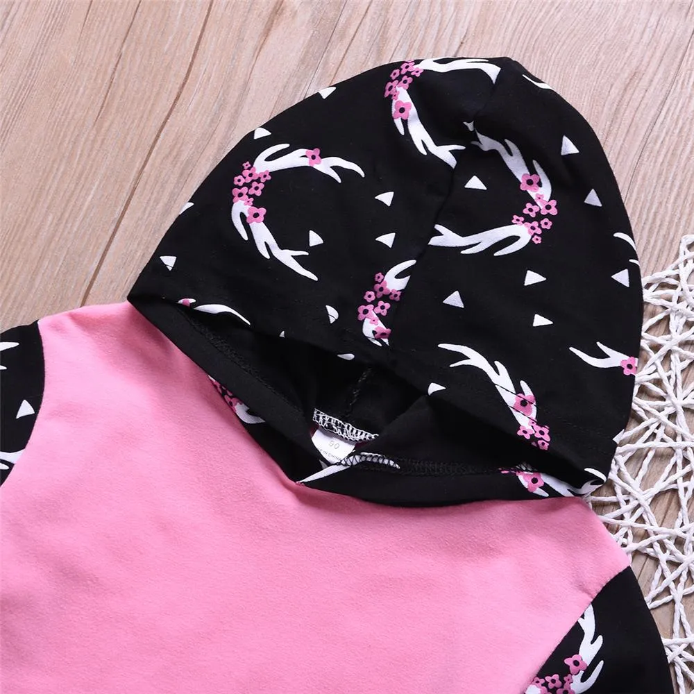 Unisex Antler Printed Hooded Long Sleeve Top & Pants Wholesale Childrens Clothing