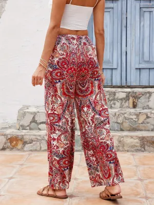 Vibrant Paisley Print Wide Leg Boho Pants - Women's Loose Fit Tassel Tied Spring & Summer Pants - Comfortable, Flowy, and Stylish Clothing for Women