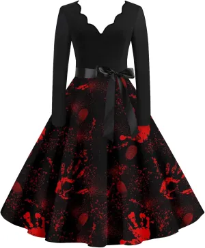 Womens 2024 Casual Long Sleeve Plus Size Fashion Loose Halloween Graphic Printed Vintage Dresses