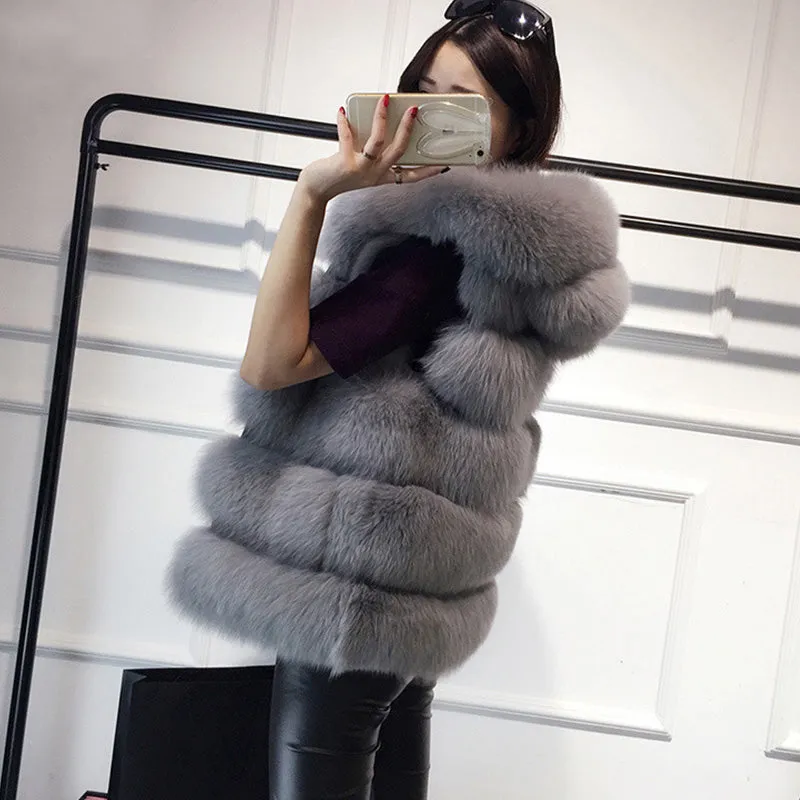 Women's Faux Fur Mid-Length Hooded Vest