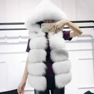 Women's Faux Fur Mid-Length Hooded Vest