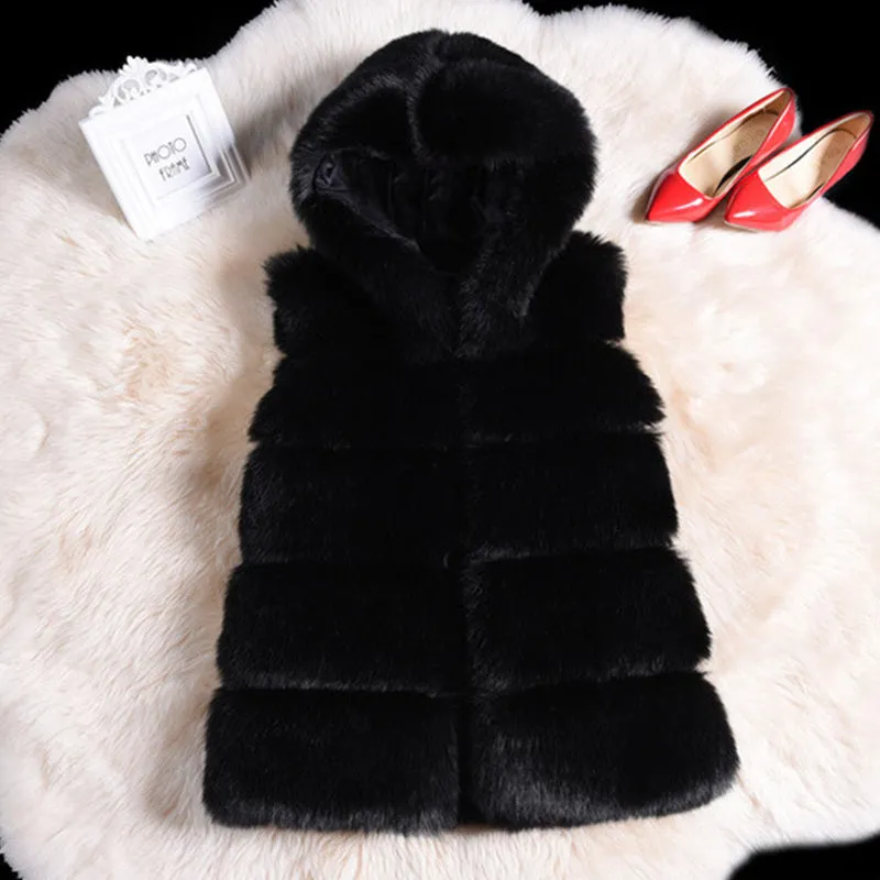 Women's Faux Fur Mid-Length Hooded Vest