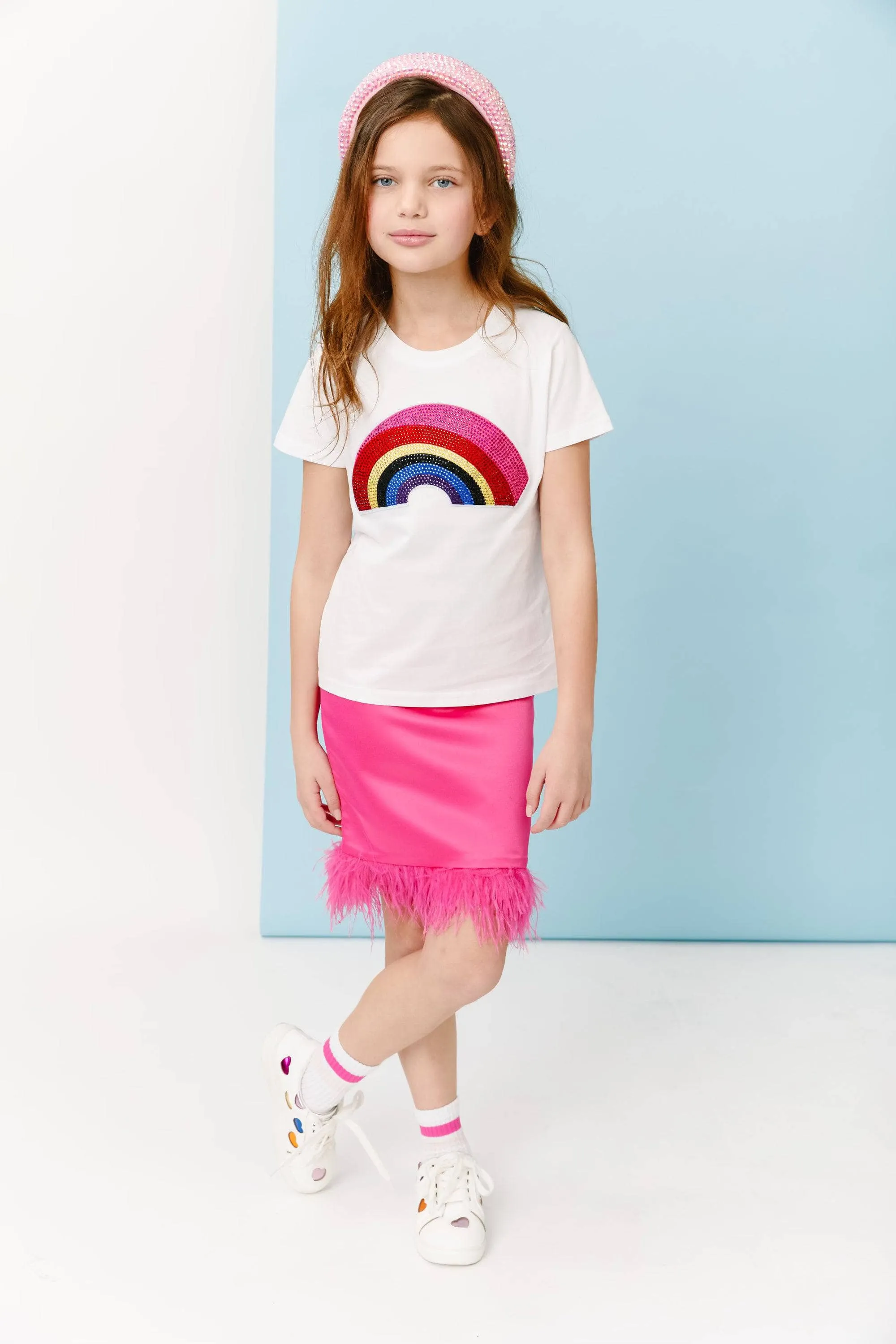 Women's Feather Trims Bright Pink Skirt