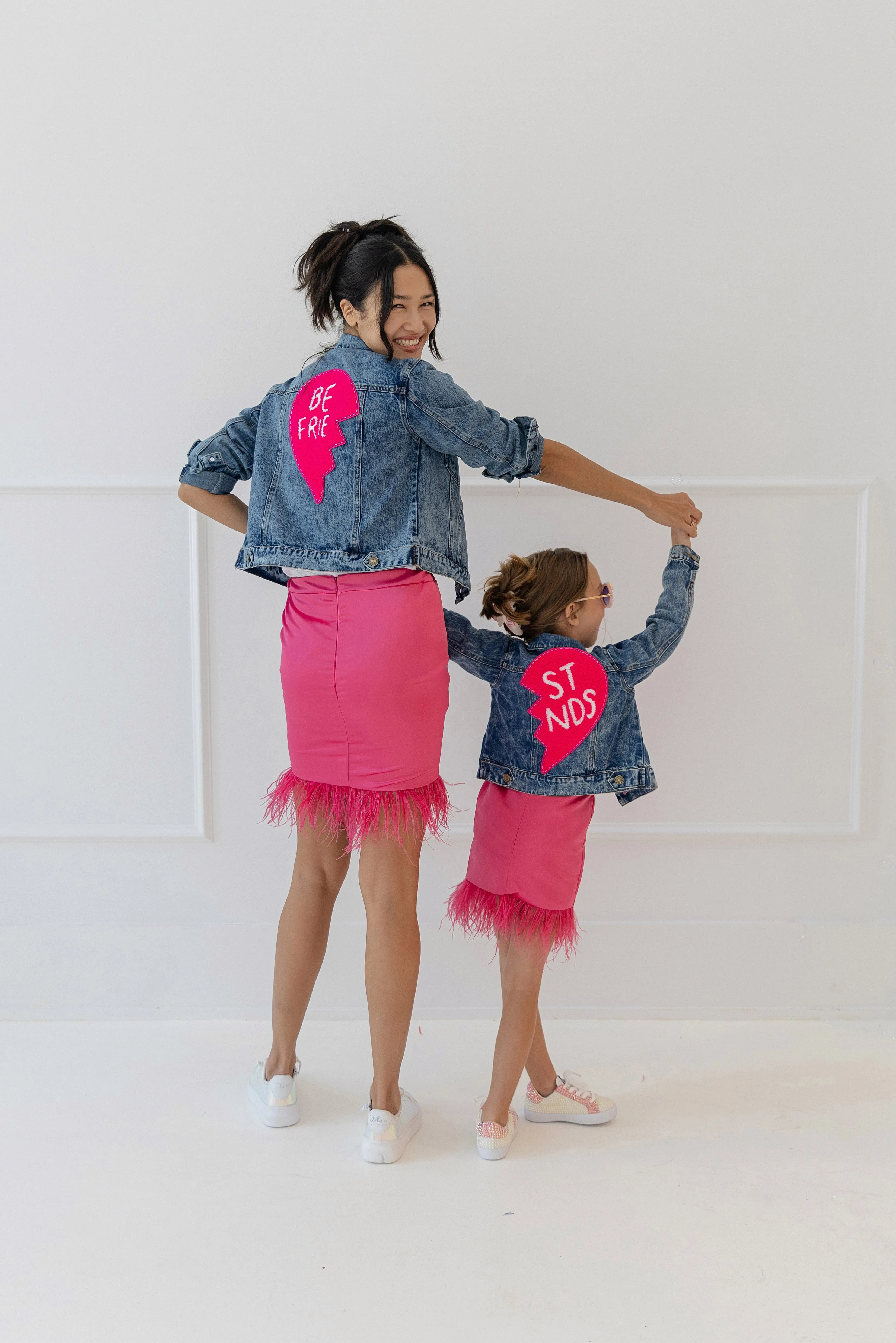 Women's Feather Trims Bright Pink Skirt