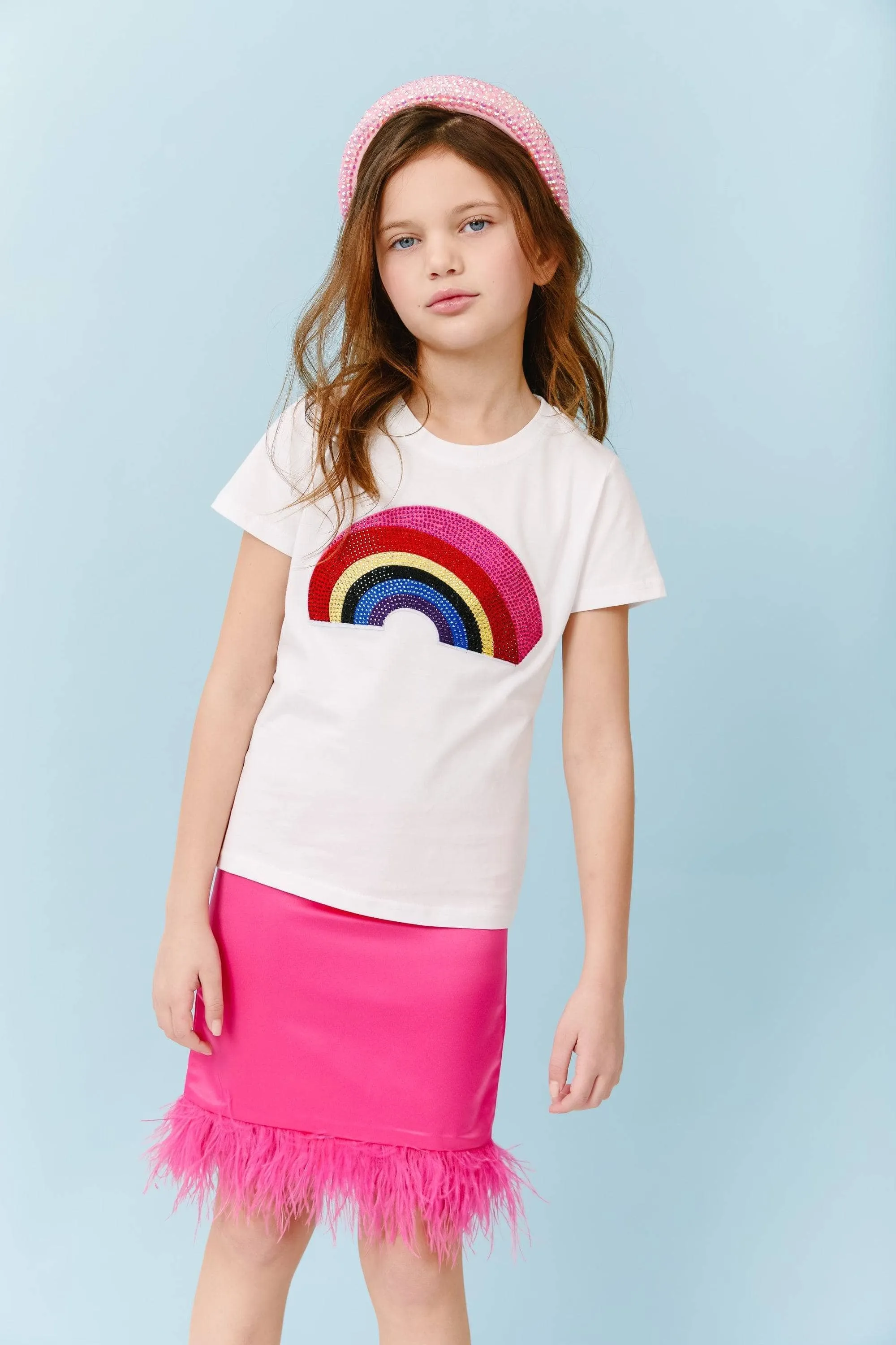 Women's Feather Trims Bright Pink Skirt