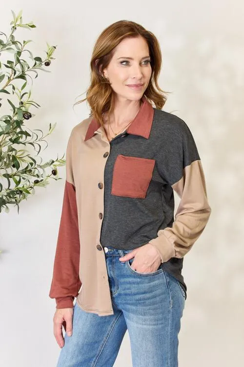 Women's Heimish Full Size Color Block Button Down Shacket