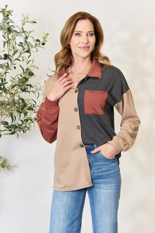 Women's Heimish Full Size Color Block Button Down Shacket