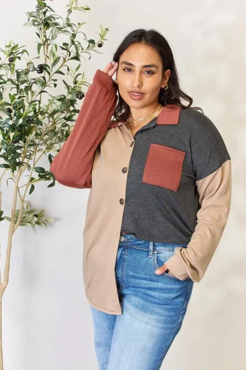 Women's Heimish Full Size Color Block Button Down Shacket