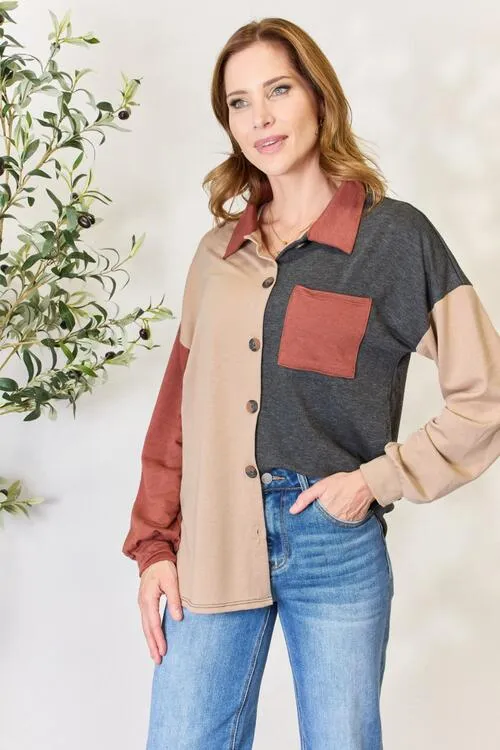 Women's Heimish Full Size Color Block Button Down Shacket