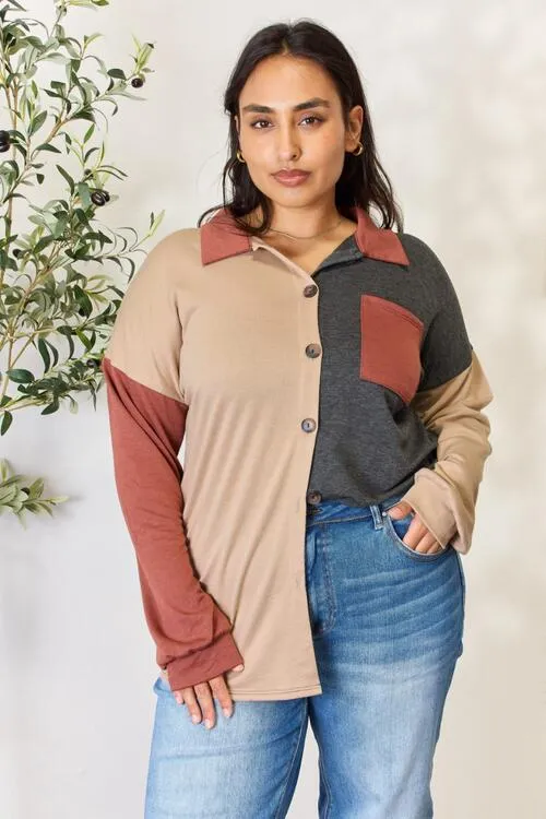 Women's Heimish Full Size Color Block Button Down Shacket