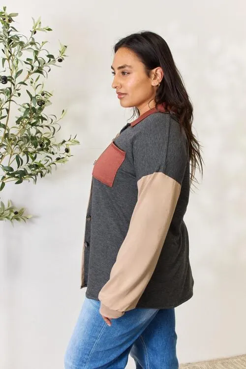 Women's Heimish Full Size Color Block Button Down Shacket