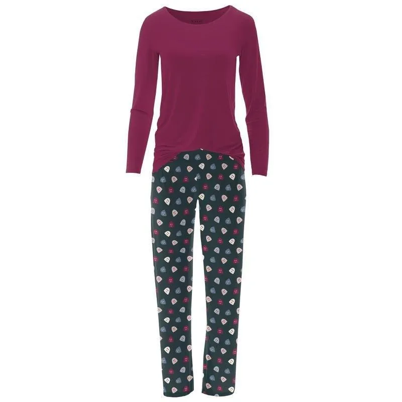 Women's Print Bamboo Long Sleeve Loosey Goosey Tee & Pajama Pants Set - Pine Happy Gumdrops