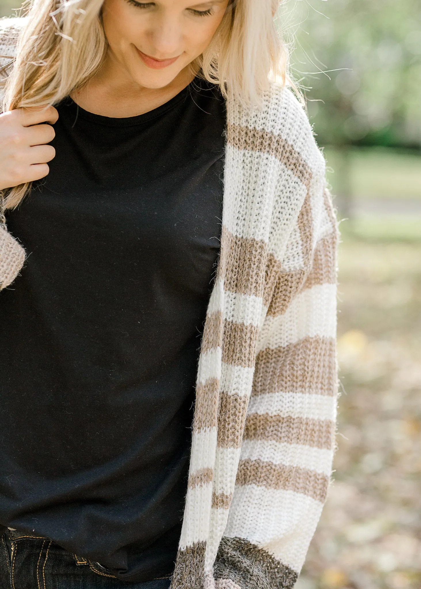 X Taupe Striped Cardigan