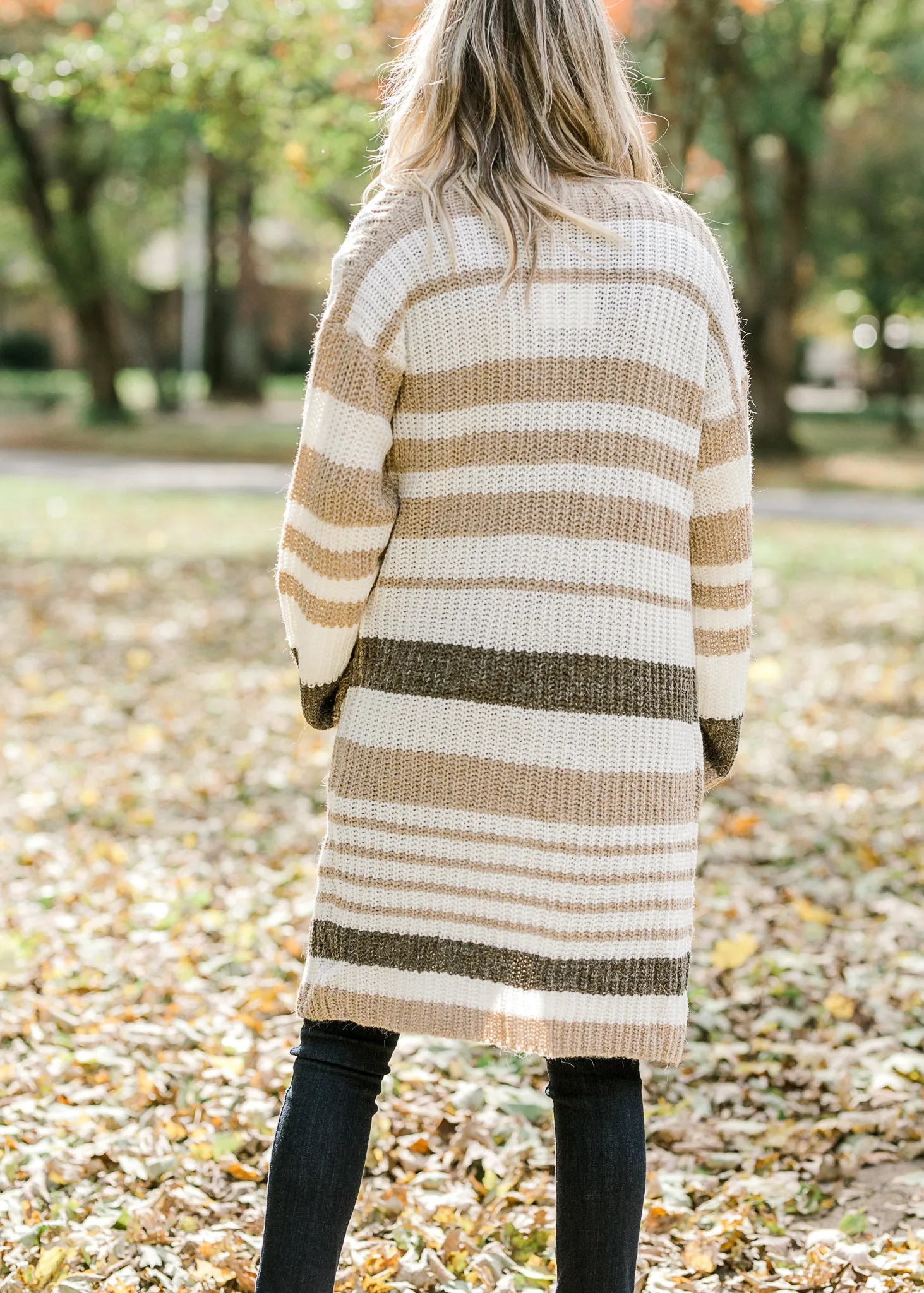 X Taupe Striped Cardigan